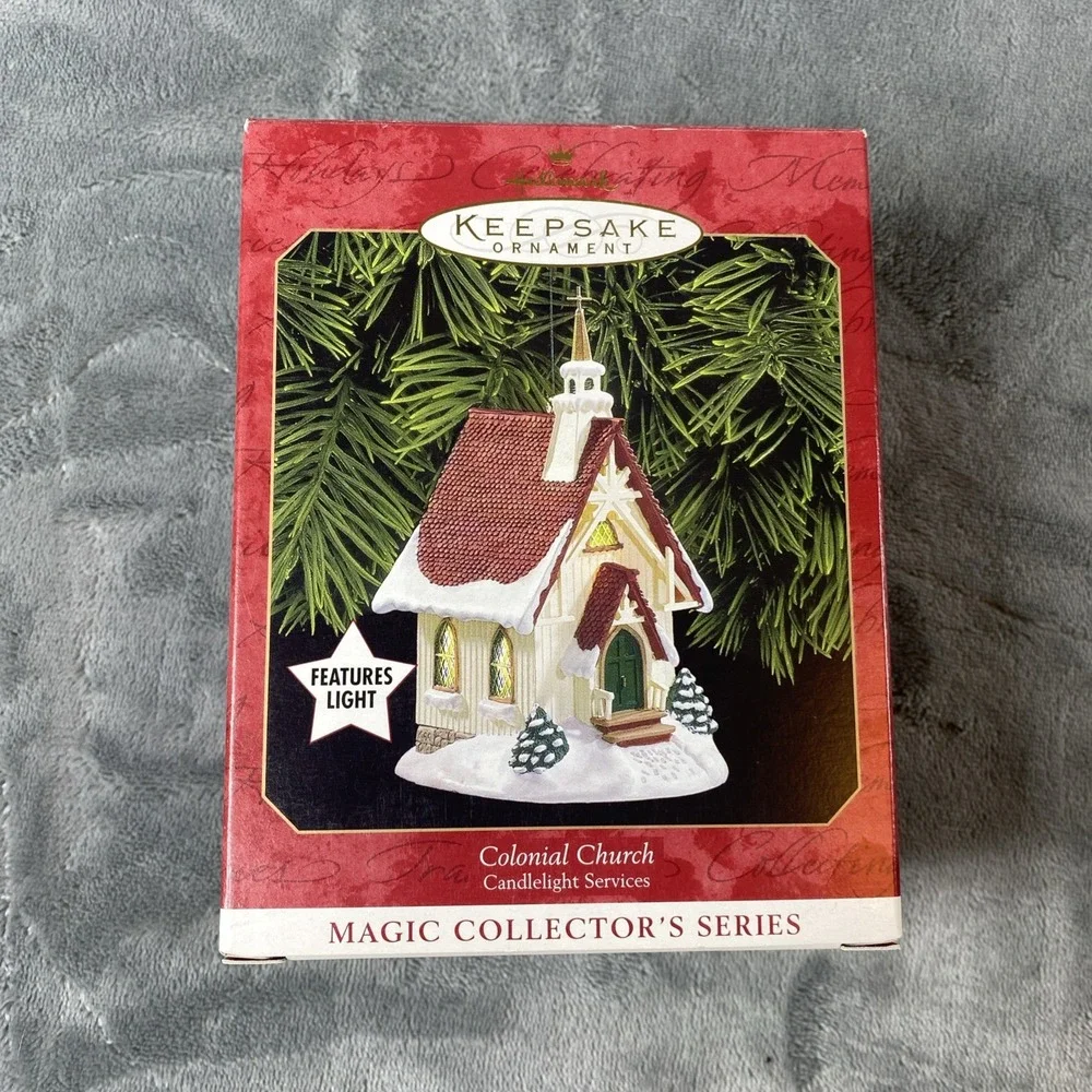 1999 Hallmark Keepsake Colonial Church Candlelight services ornament